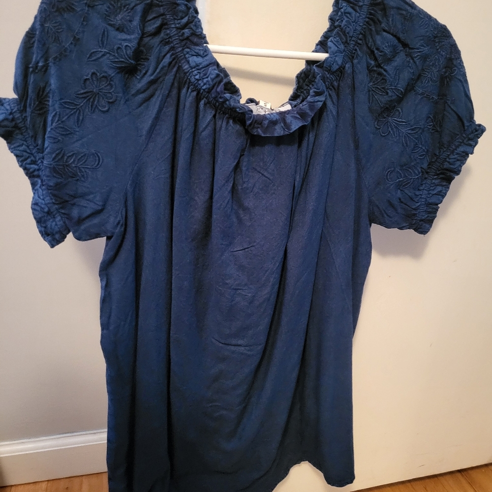 Womens boho blue short sleeve top - Picture 2 of 2